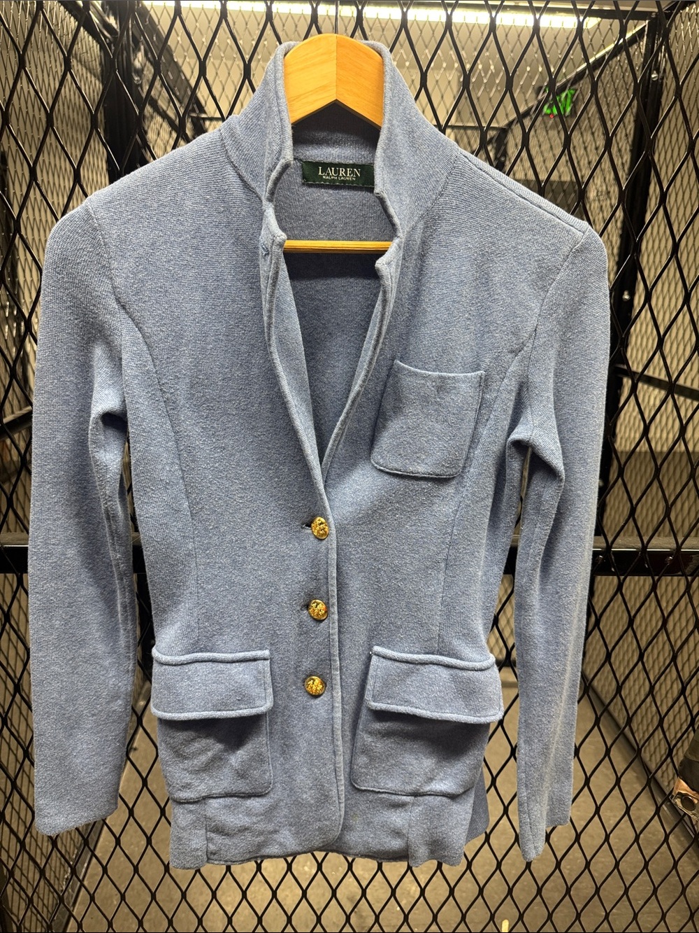 Lauren Ralph Lauren Light Blue Gold-Button Knit Blazer